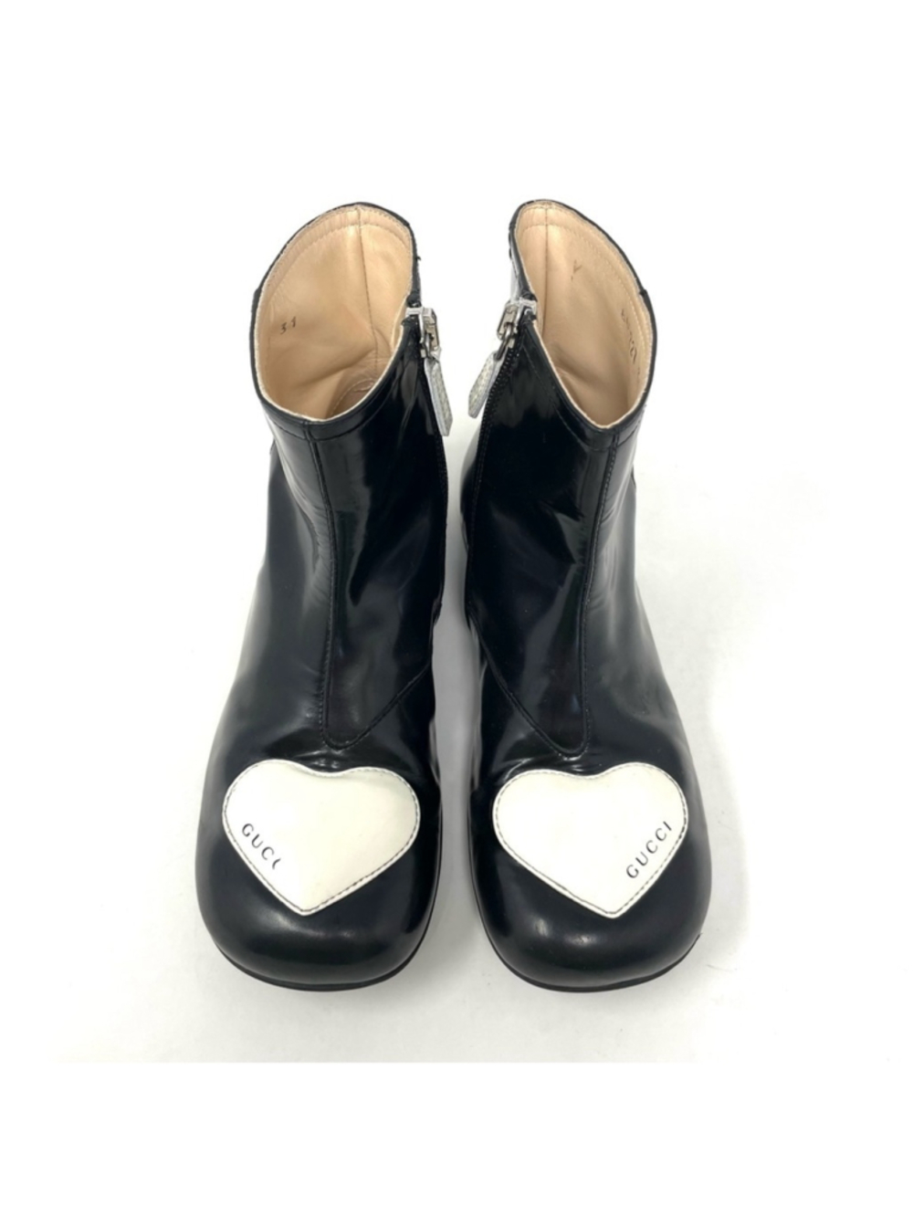 Gucci Kids Black Leather White Heart Patch Ankle Boots Size 31 - Picture 4 of 16
